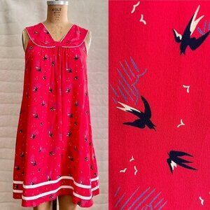 NWOT Anthropologie Ek Jam Factory Silk Retro Bird Swallow Dress Novelty Print S